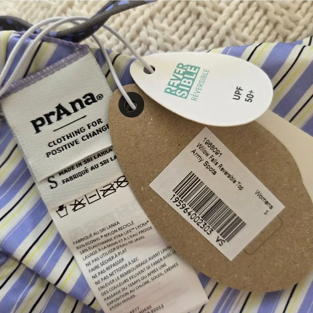 Prana Willow Falls Reversible Bikini Top Sz Sm Army Spots UPF 50+